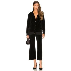 Nili Lotan Daphne Velour Wide Leg Sweatpants Elastic Waist Navy Blue Size L NWT